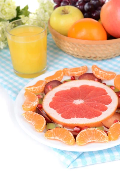 Słodkie owoce na tabliczce na stół szczegół — Zdjęcie stockowe