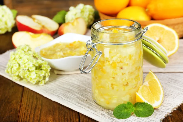 Tasty lemon jam on table close-up — Stock Photo, Image