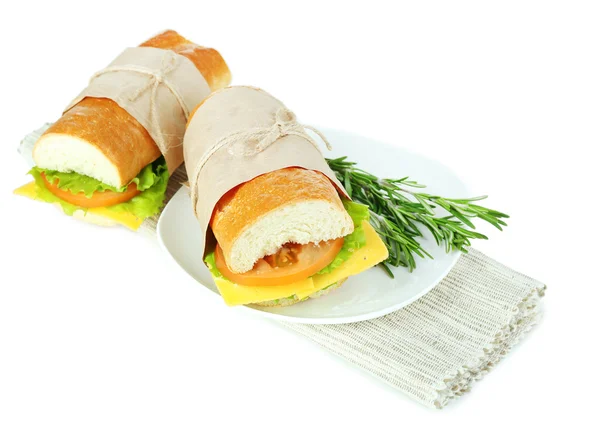 Świeże i smaczne kanapki na białym tle — Zdjęcie stockowe