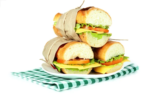 Taze ve lezzetli sandviç üzerine beyaz izole — Stok fotoğraf
