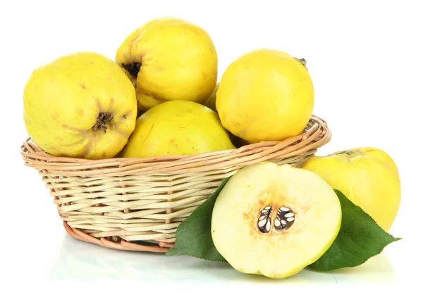 Sweet quinces in wicker basket isolated on white — Stock Photo, Image