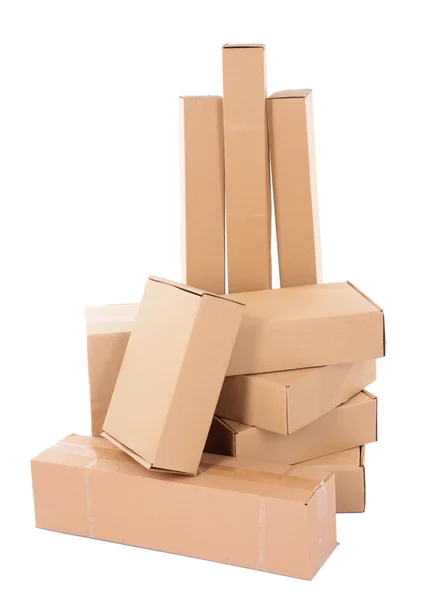 Different cardboard boxes isolated on white — Stock Photo, Image