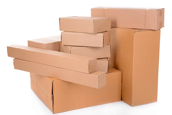 Different cardboard boxes isolated on white — Stock Photo, Image