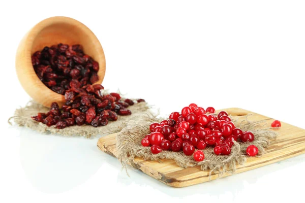 Fresh and dry cranberry, isolated on white — Stock Photo, Image