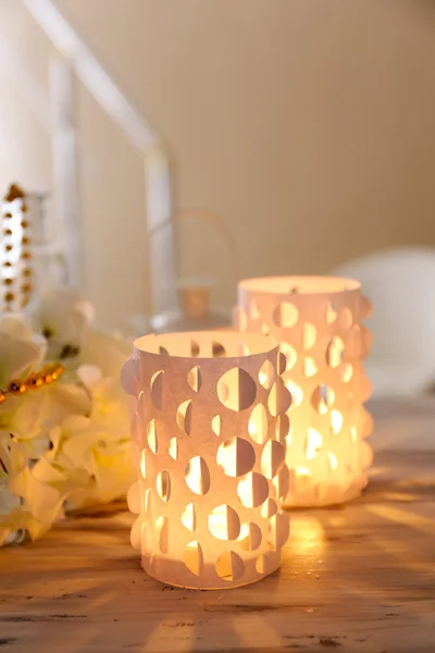 Home decor, candle lights on table — Stock Photo, Image
