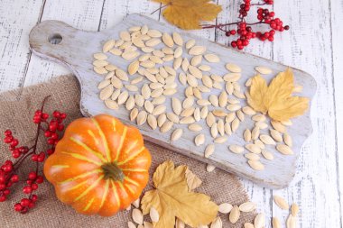 ahşap stand kabak çekirdeği kabak tablo ile yakın çekim