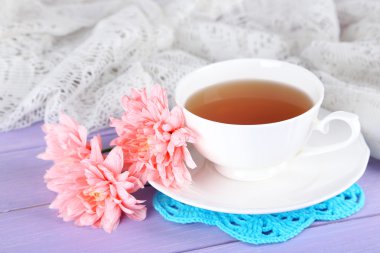 pembe Krizantem ve çay ahşap tablo