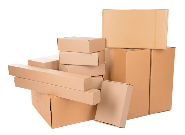 Different cardboard boxes isolated on white — Stock Photo, Image