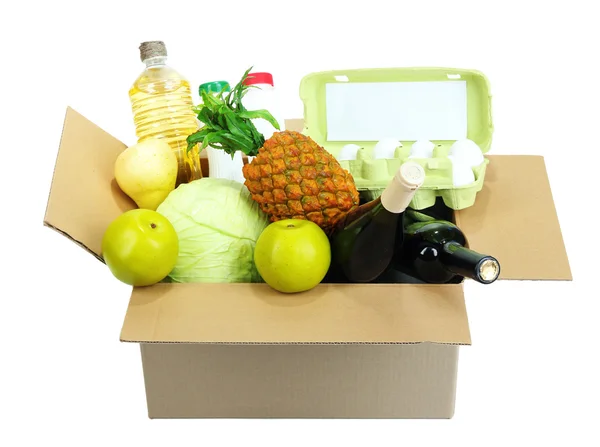 Caja con productos aislados en blanco — Foto de Stock