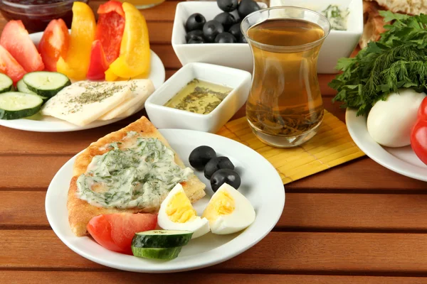 Traditional Turkish breakfast on table close up — Stock Photo, Image