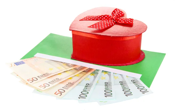 Gift box with money isolated on white — Stock Photo, Image