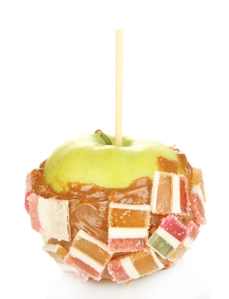 白で隔離されるスティック上の砂糖漬けのリンゴ — ストック写真