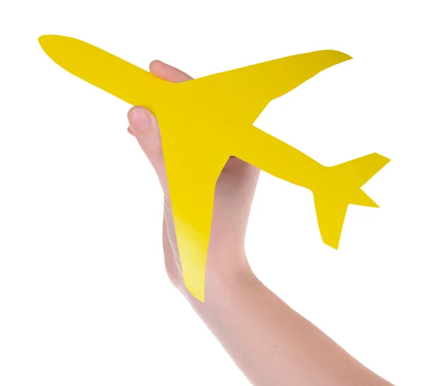 Toy airplane in hand isolated on white — Stock Photo, Image