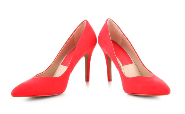 Beautiful red female shoes, isolated on white — Stock Photo, Image