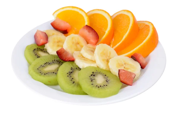 Fruits frais sucrés dans une assiette isolée sur blanc — Photo