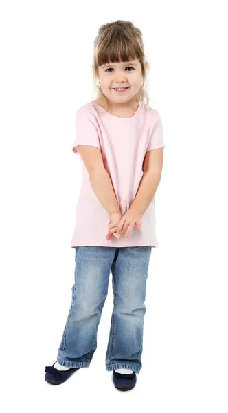 Hübsches kleines Mädchen isoliert auf weiß — Stockfoto