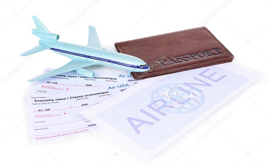 Airline tickets with passport isolated on white