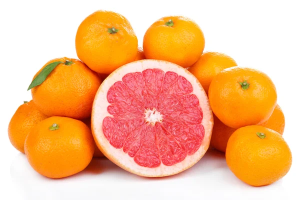 Ripe sweet tangerines and grapefruit, isolated on white — Stock Photo, Image