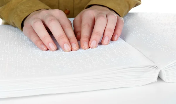 Blind woman read book written in Braille — Stock Photo, Image