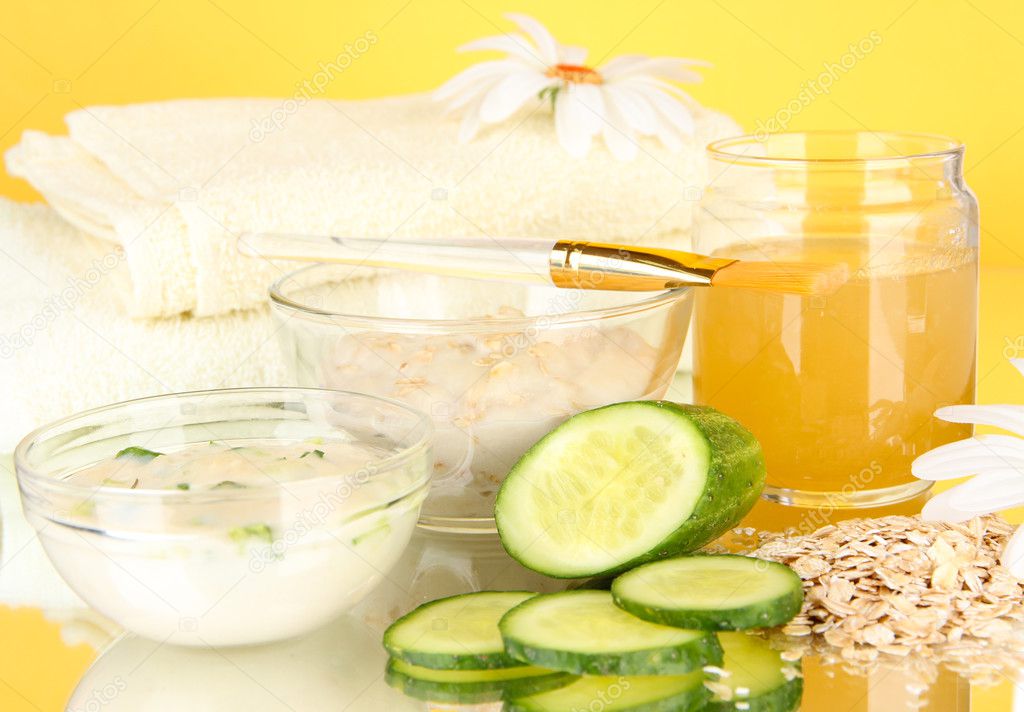 Homemade facial masks with natural ingredients, on color 