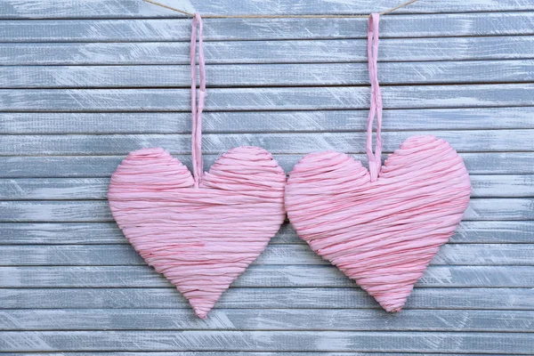 Decorative hearts on wooden background — Stock Photo, Image