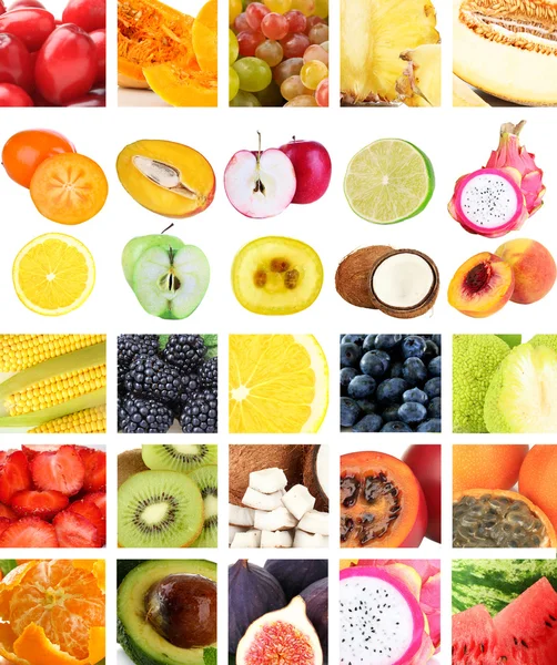 Kolaż świeżych owoców i jagód — Zdjęcie stockowe