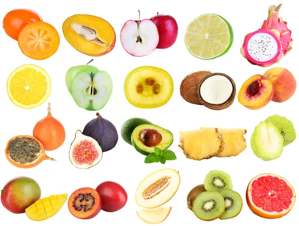 Collage of fresh fruits isolated on white — Stock Photo, Image