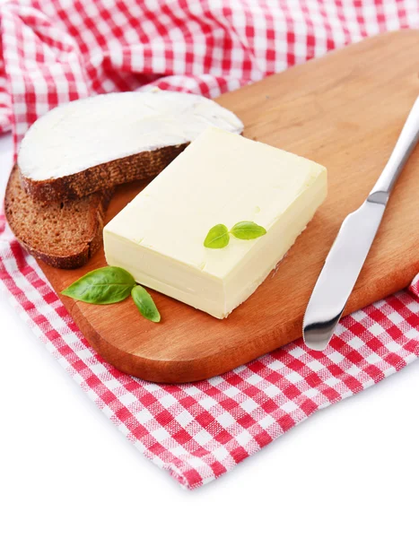 Slice of rye bread with butter, isolated on white — Stock Photo, Image