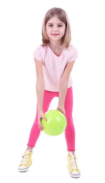 Beautiful little girl doing exercises isolated on white — Stock Photo, Image