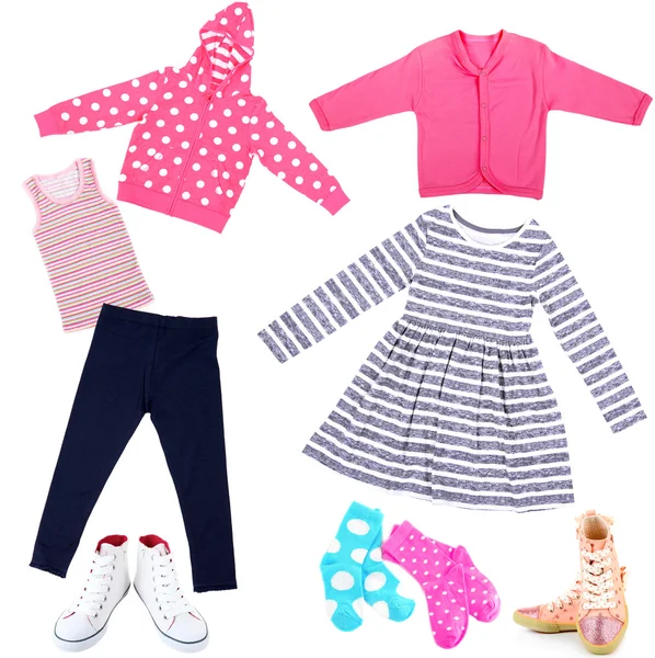 Collage de ropa infantil aislada en blanco — Foto de Stock