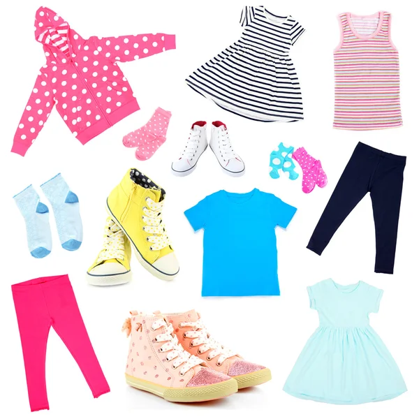 Collage de ropa infantil aislada en blanco — Foto de Stock