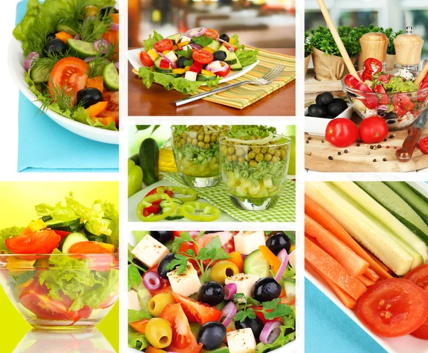 Collage av vegetariska sallader — Stockfoto
