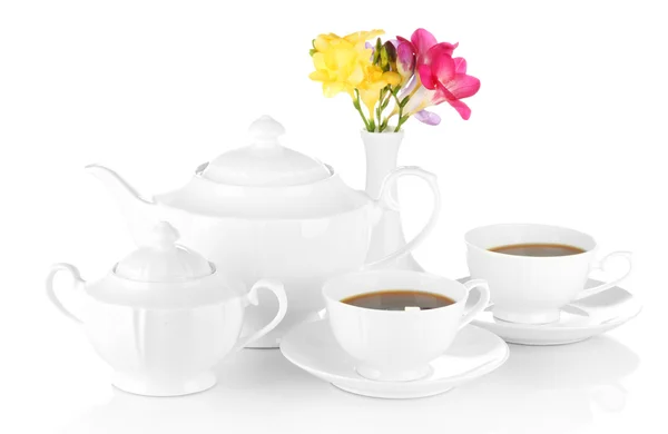 Beautiful tea service, isolated on white — Stock Photo, Image