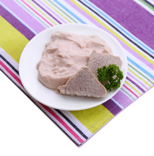 Et hamur bebek, üzerinde beyaz izole renkli peçete üzerinde plaka üzerinde besleme için