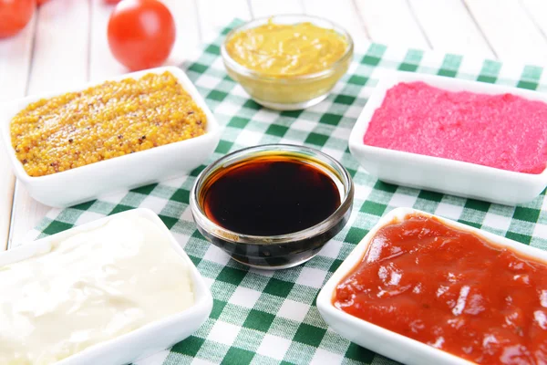 Various sauces on table close-up — Stock Photo, Image