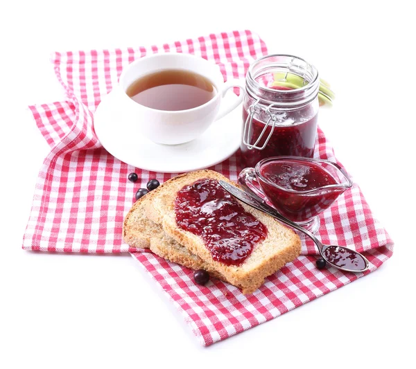 Delicious toast with jam isolated on white — Stock Photo, Image