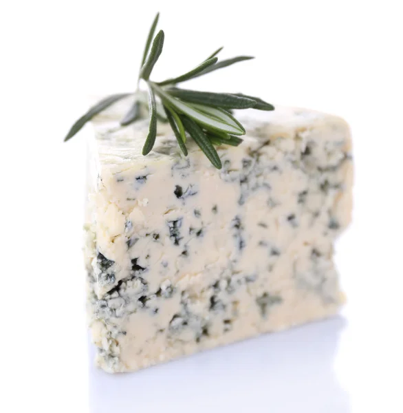 Tasty blue cheese with rosemary, isolated on white — Stock Photo, Image