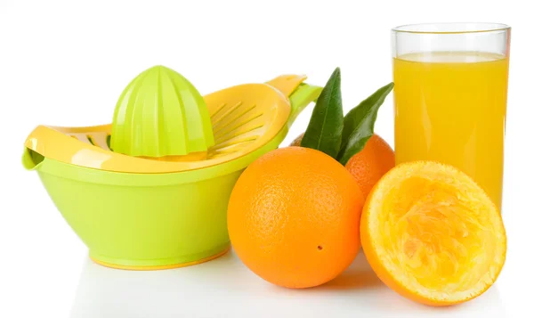 Citrus press and oranges isolated on white — Stock Photo, Image