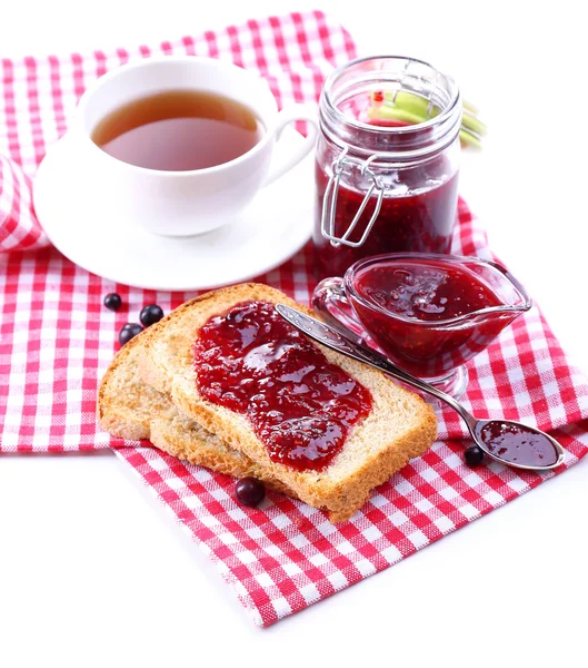 Delicious toast with jam isolated on white