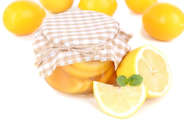 Tasty lemon jam isolated on white — Stock Photo, Image