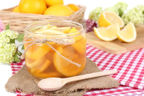 Tasty lemon jam on table close-up — Stock Photo, Image