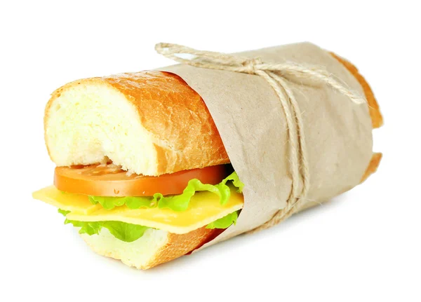 Panino fresco e gustoso isolato su bianco — Foto Stock