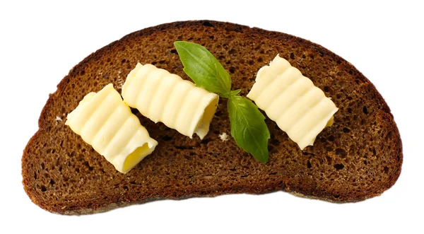 Slice of rye bread with butter, isolated on white — Stock Photo, Image