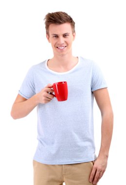 beyaz izole kupa, yakışıklı genç adam portresi