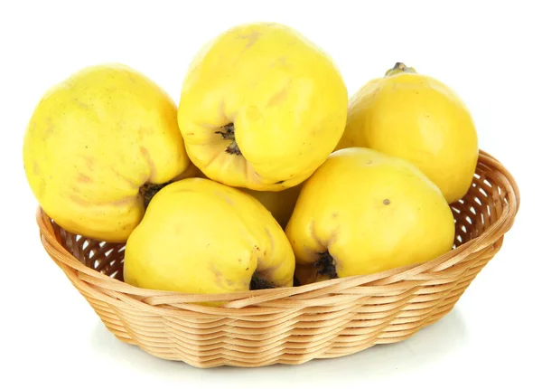 Sweet quinces in wicker basket isolated on white — Stock Photo, Image