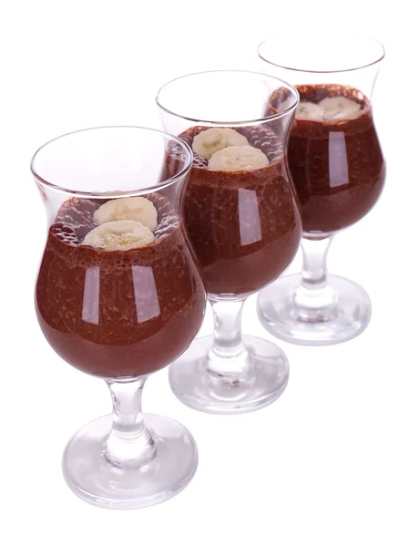 Cocktails with banana and chocolate isolated on white — Stock Photo, Image