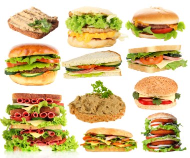 lezzetli sandviçler üzerinde beyaz izole