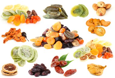 Collage of dried fruits isolated on white clipart