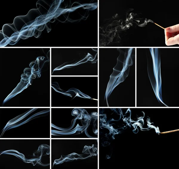 Collage av abstrakt rök på svart bakgrund — Stockfoto