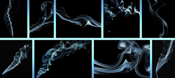 Collage de humo abstracto sobre fondo negro — Foto de Stock